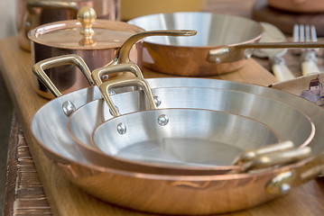 Image showing new copper cookware - pots and pans