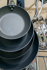 Image showing new modern pots and pans close-up