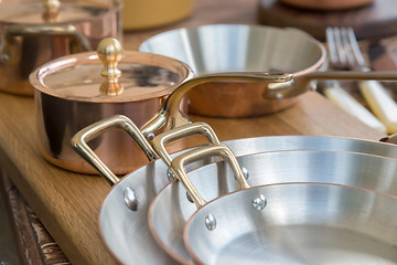 Image showing new copper cookware - pots and pans