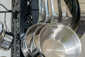 Image showing new modern pots and pans close-up