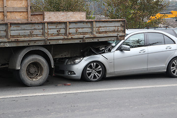 Image showing crash Mercedes car and truck