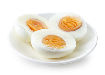 Image showing plate of boiled peeled eggs