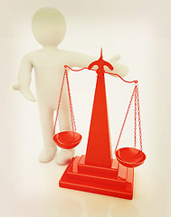 Image showing 3d people - man, person presenting - scale. . 3D illustration. V