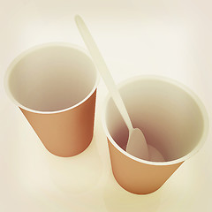 Image showing fast-food disposable tableware. 3D illustration. Vintage style.