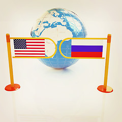 Image showing Three-dimensional image of the turnstile and flags of USA and Ru