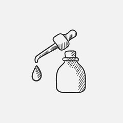 Image showing Bottle of essential oil and the pipette with drop sketch icon.