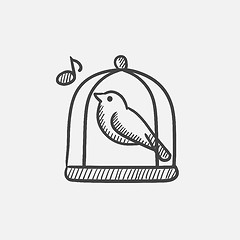 Image showing Bird singing in cage sketch icon.