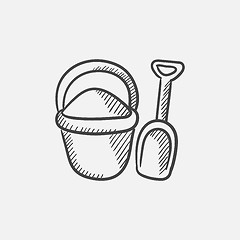 Image showing Bucket and spade for children sketch icon.