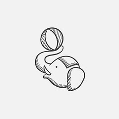 Image showing Circus elephant playing with ball sketch icon.