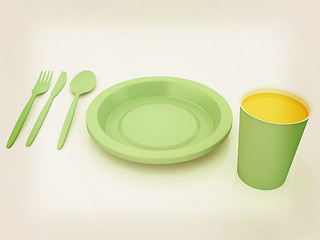 Image showing Fast-food disposable tableware. 3D illustration. Vintage style.