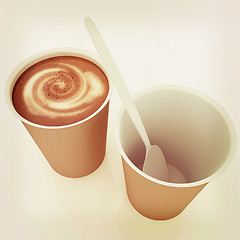 Image showing Coffe in fast-food disposable tableware. 3D illustration. Vintag