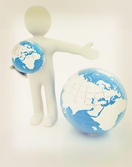 Image showing 3d people - man, person presenting - pointing. Global concept wi