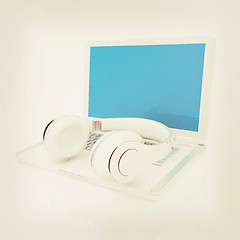 Image showing Headphone and Laptop . 3D illustration. Vintage style.