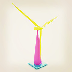 Image showing Wind turbine isolated on white . 3D illustration. Vintage style.