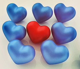 Image showing One red heart standing out in crowd . 3D illustration. Vintage s