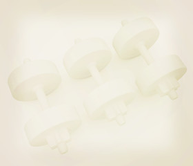Image showing White dumbbells on a white background. 3D illustration. Vintage 