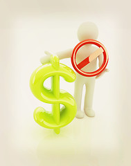 Image showing 3d man with prohibition sign and dollar. 3D illustration. Vintag