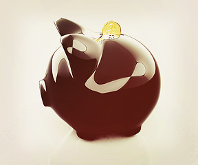 Image showing Glossy black piggybank. 3D illustration. Vintage style.