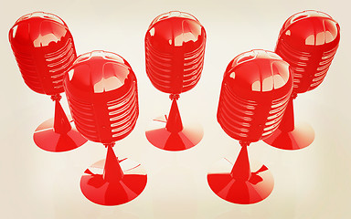 Image showing 3d rendering of a microphones. 3D illustration. Vintage style.