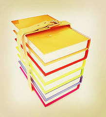 Image showing colorful real books. 3D illustration. Vintage style.