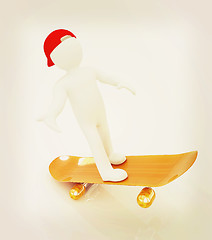 Image showing 3d white person with a skate and a cap. 3D illustration. Vintage