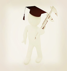 Image showing 3d man in graduation hat with vernier caliper . 3D illustration.