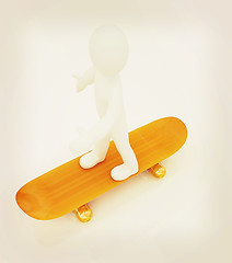 Image showing 3d white person with a skate and a cap. 3D illustration. Vintage