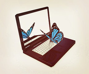 Image showing butterfly on a notebook. 3D illustration. Vintage style.