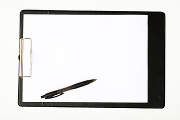 Image showing Black clipboard with a pen isolated