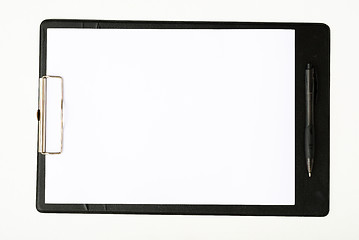 Image showing Black clipboard with a pen isolated