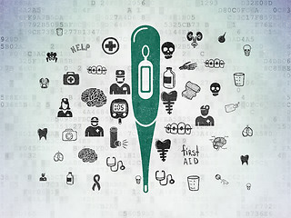 Image showing Medicine concept: Thermometer on Digital Data Paper background