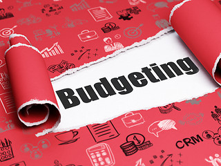 Image showing Finance concept: black text Budgeting under the piece of  torn paper