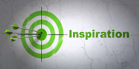 Image showing Advertising concept: target and Inspiration on wall background