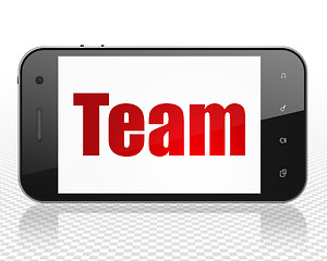 Image showing Finance concept: Smartphone with Team on display