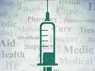Image showing Medicine concept: Syringe on Digital Data Paper background