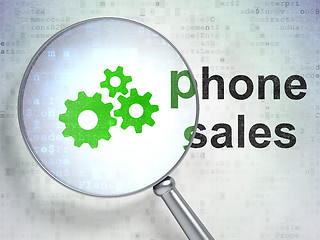 Image showing Marketing concept: Gears and Phone Sales with optical glass