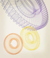 Image showing Gear set on white background . 3D illustration. Vintage style.