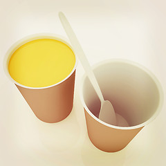 Image showing Orange juice in a fast food dishes. 3D illustration. Vintage sty