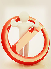 Image showing 3d person and stop sign . 3D illustration. Vintage style.