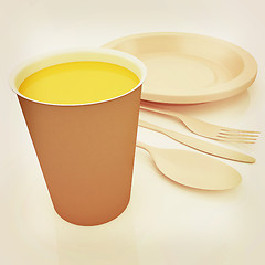 Image showing Fast-food disposable tableware. 3D illustration. Vintage style.