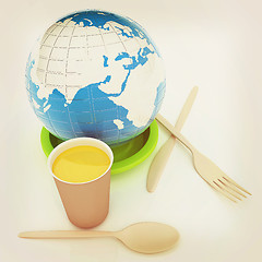 Image showing Orange juice in a fast food dishes and earth. 3D illustration. V