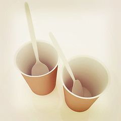 Image showing fast-food disposable tableware. 3D illustration. Vintage style.