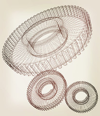 Image showing Gear set on white background . 3D illustration. Vintage style.