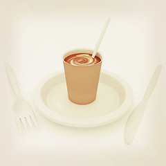 Image showing Coffe in fast-food disposable tableware. 3D illustration. Vintag