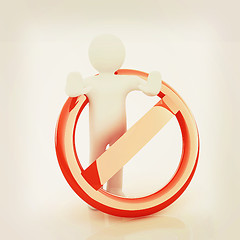 Image showing 3d person and stop sign . 3D illustration. Vintage style.