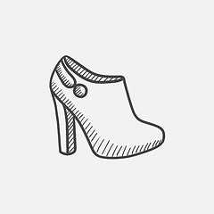 Image showing High-heeled ankle boot sketch icon.