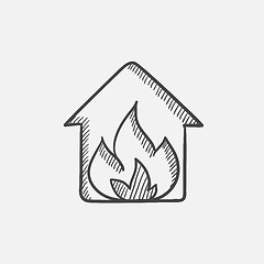 Image showing House on fire sketch icon.