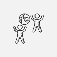 Image showing Children playing with inflatable ball sketch icon.