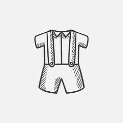 Image showing Baby shirt and shorts with suspenders sketch icon.
