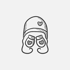 Image showing Hat and mittens for children sketch icon.